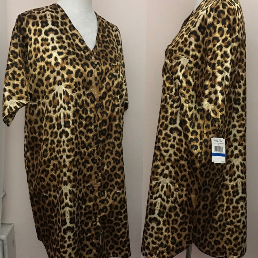 NWT Vanity Fair Leopard Button Down Nightshirt XL